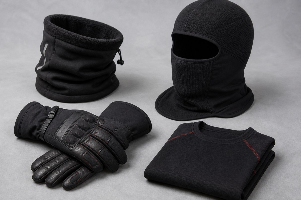 Imagen IA generica de equipamiento termico de invierno para moto
