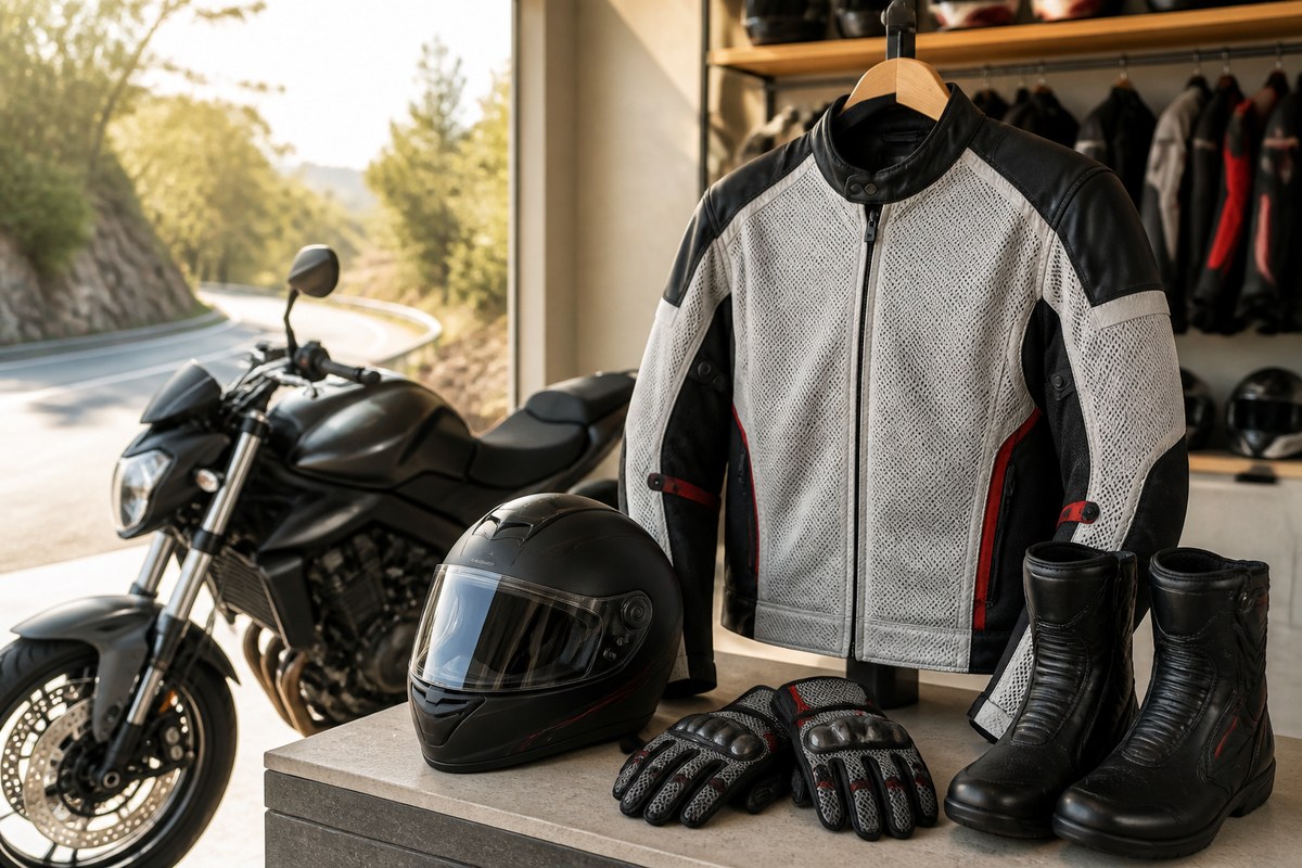 Imagen IA generica de equipamiento de verano para moto
